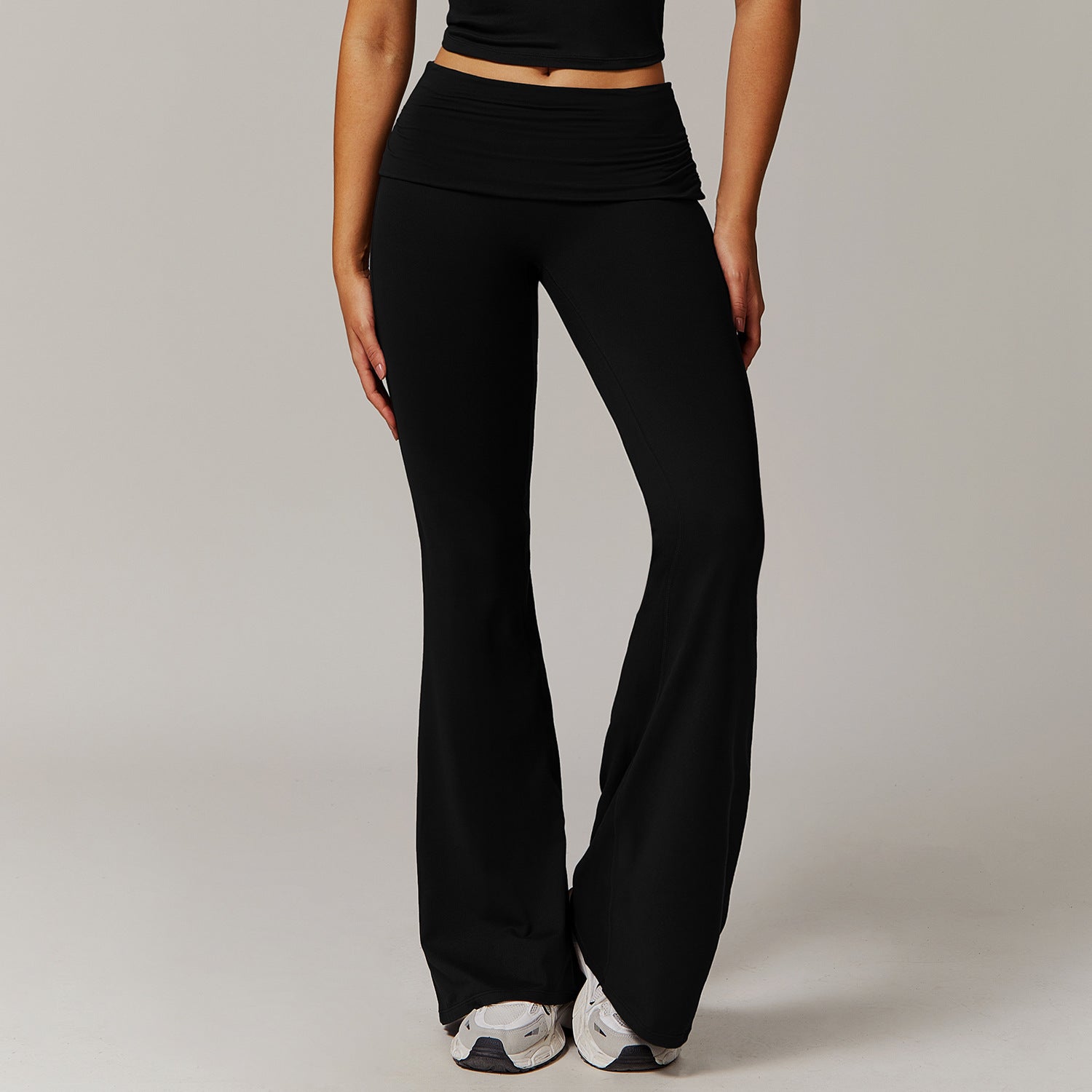 Wool Pleated Yoga Fold High Waist Running Sports Skinny Versatile Bell-bottom Pants Women